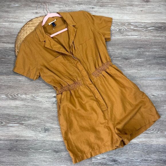 Universal thread mustard‎ yellow linen utility romper - Picture 1 of 6